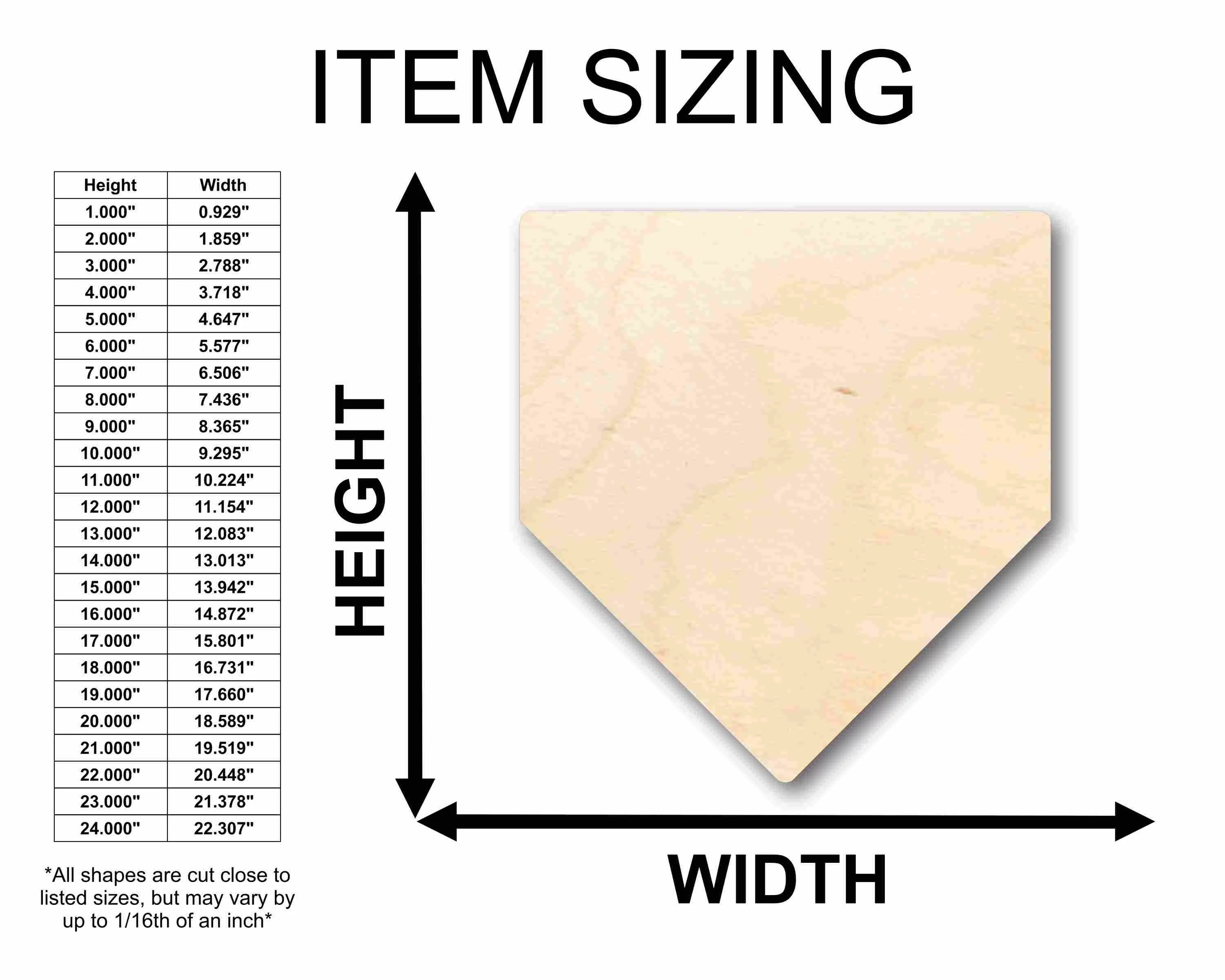 Unfinished Wood Home Plate Baseball Softball Diamond Base Silhouette - Craft- up to 24" DIY 46" / 3/4"