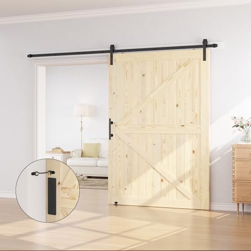 SMARTSTANDARD 36in x 84in Sliding Barn Door with 6.6ft Barn Door Hardware Kit Included, Unfinished Solid Spruce Wood Door, Assembly Required, DIY, Stainable, Natural