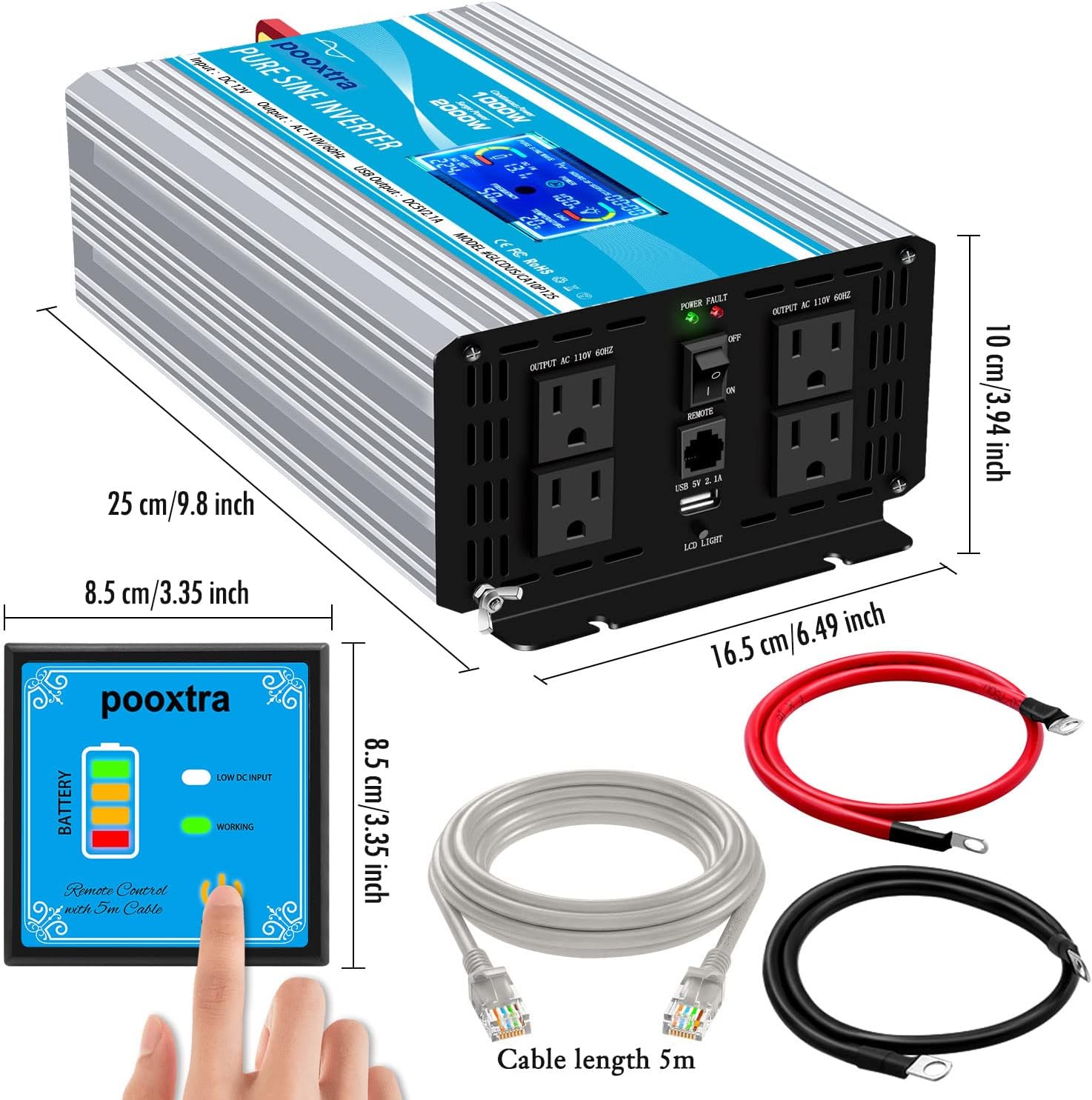 2000 Watt Pure Sine Wave Inverter 12V DC to 110V/120V AC Power Converter with LCD Display & USB Port +4 AC Outlets Car Power for Home RV Trucks Car Emergency to Use(4000 Peak Power)