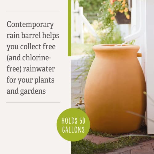 Rainwater Urn, 50 Gallon, 4' Hose Included, Brass Water Spigot, Removable Top