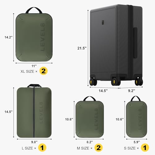 LEVEL8 Hard Shell Carry on Luggage Airline Approved, Carry-on Suitcases with Wheels, Lightweight Luminous Textured Hardside Travel Bag with Tsa Lock, 20 Inch, Black