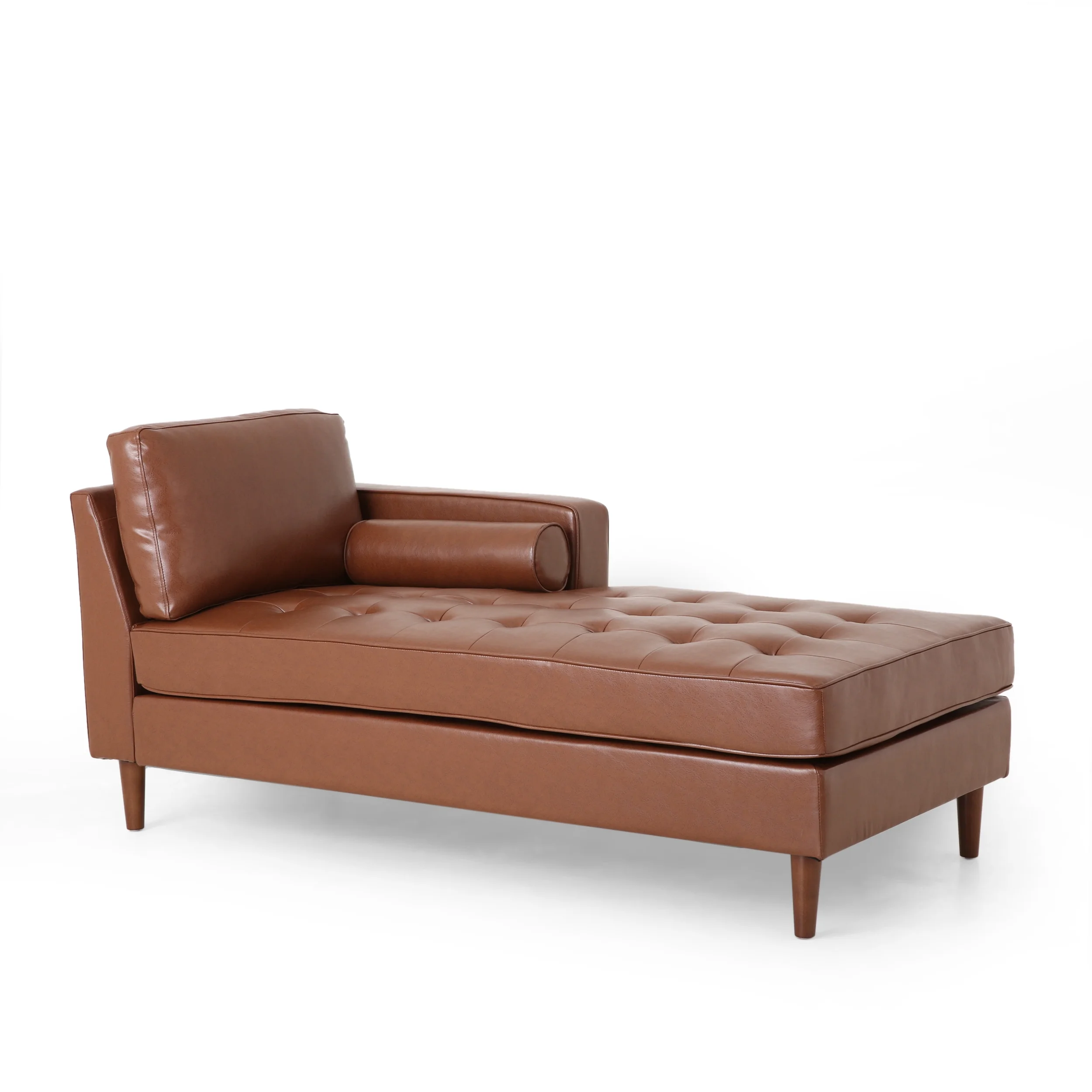 GDF Studio Hixon Contemporary Faux Leather Tufted One Armed Chaise Lounge, Cognac Brown and Espresso