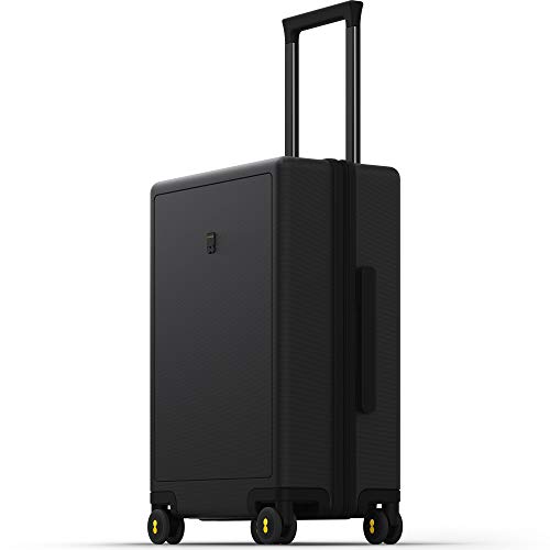LEVEL8 Hard Shell Carry on Luggage Airline Approved, Carry-on Suitcases with Wheels, Lightweight Luminous Textured Hardside Travel Bag with Tsa Lock, 20 Inch, Black