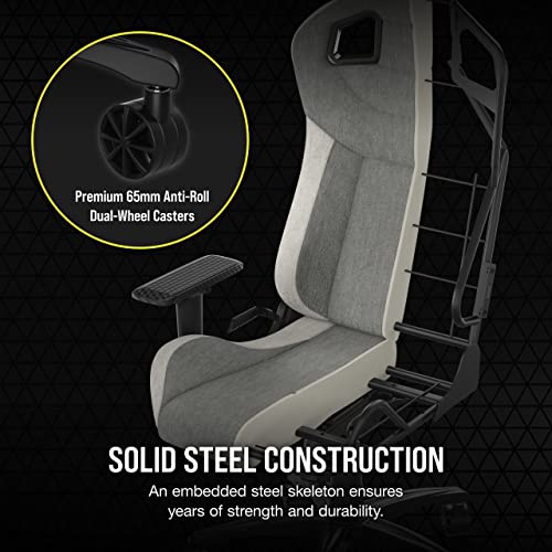 Corsair T3 Rush Fabric Gaming Chair (2023) – Racing-Inspired Design – Soft Fabric Exterior – Padded Neck Cushion – Memory Foam Lumbar Support – Adjustable Seat Height – Charcoal