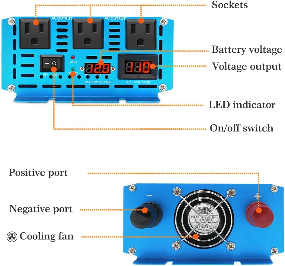 Cantonape Pure Sine Wave Inverter 4000W Power Inverter 24V to 110V DC to AC with LED Display Remote Controller for Truck RV Home Solar System