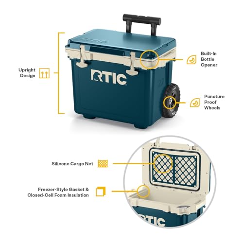 RTIC 22 QT Ultra-Light Wheeled Cooler with Handle, Hard Insulated Portable Ice Chest Box for Beach, Drink, Beverage, Camping, Picnic, Fishing, Boat, Barbecue