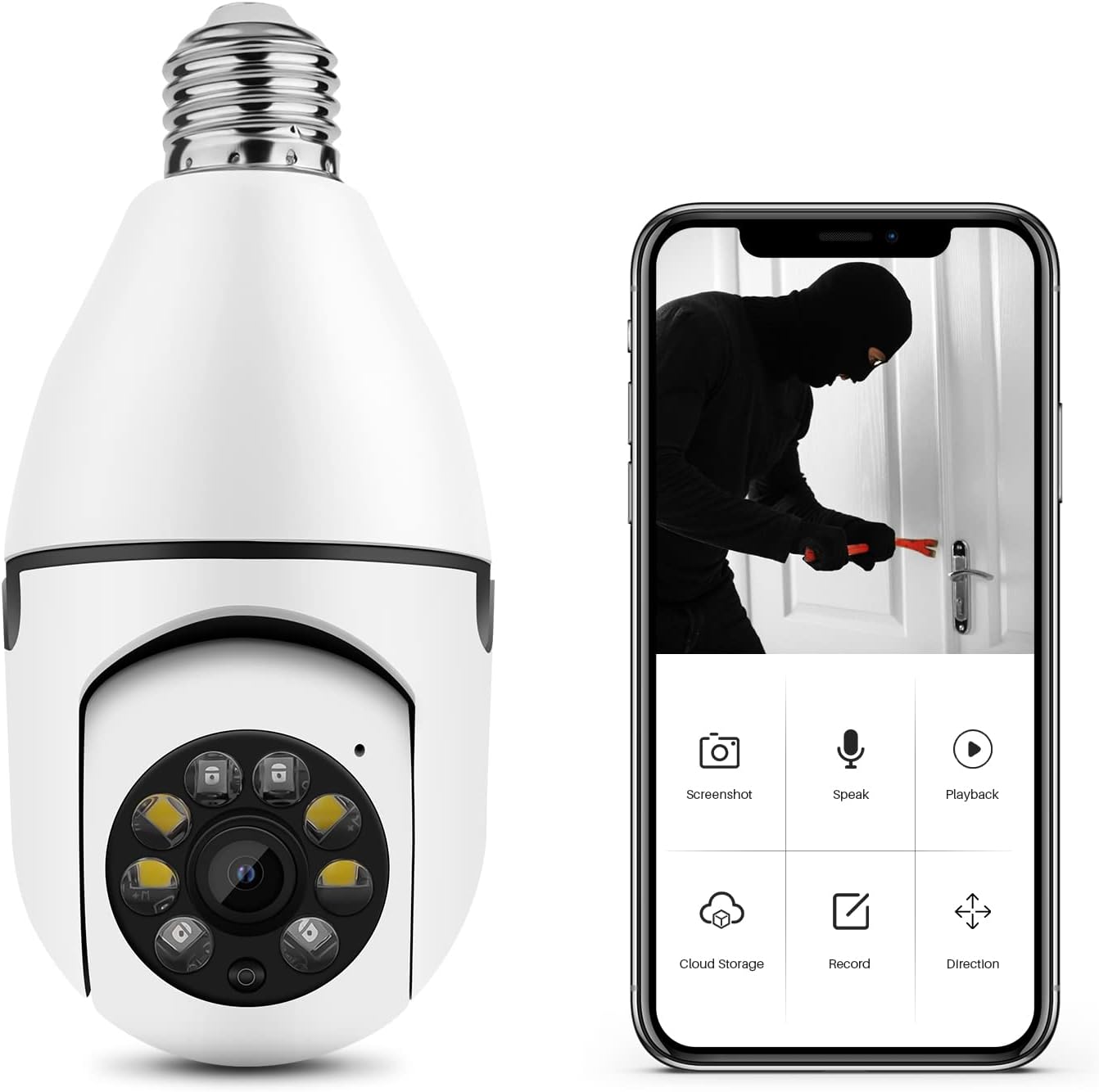 1080P 360°Rotate Auto Tracking Panoramic Camera Light Bulb Night VisionWireless for WiFi PTZ IP Cam Remote Viewing Security E27 Interface Home Security Webcam Two Way Voice