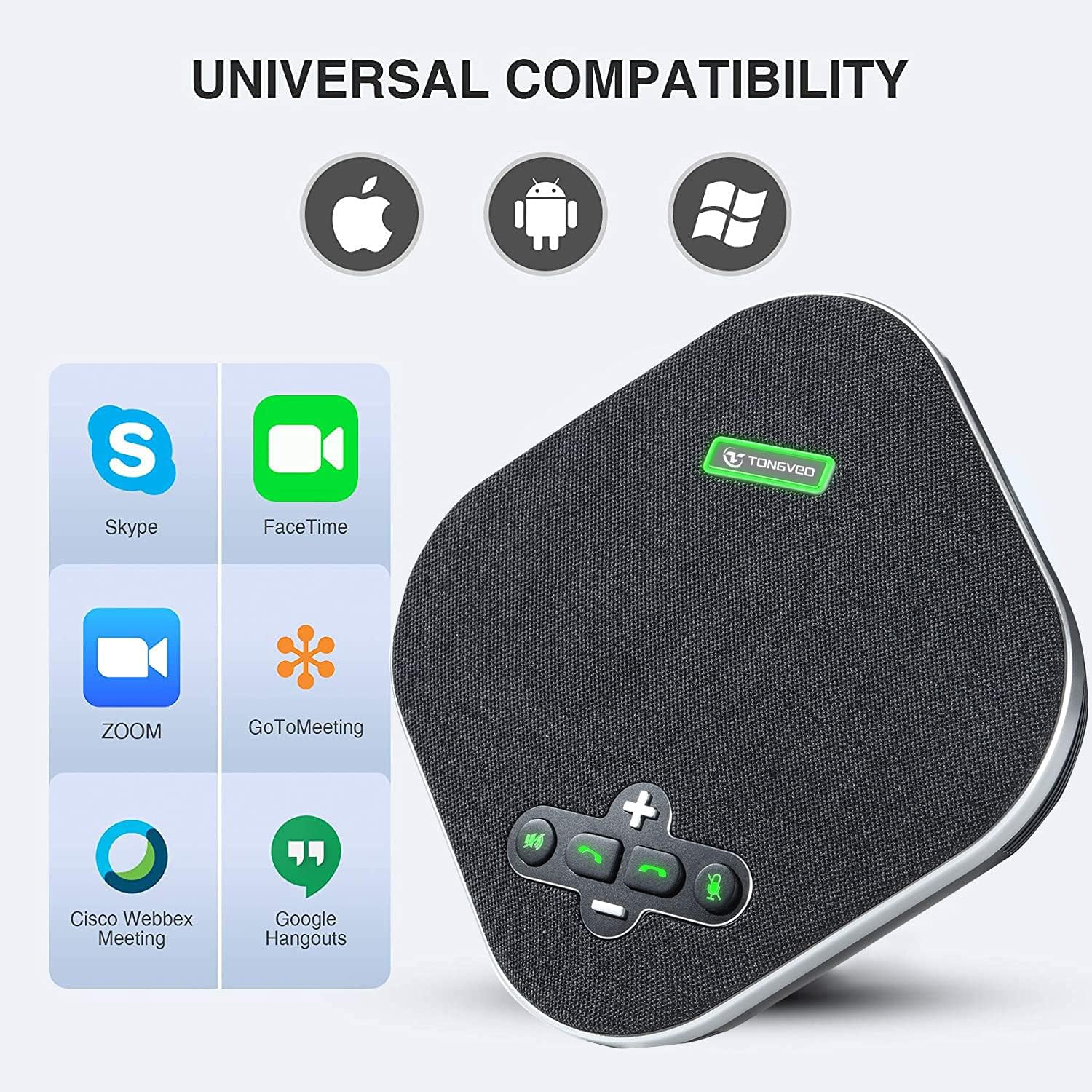 TONGVEO USB Speakerphone Conference Microphone,M3 Conference Speaker Built-in Full Duplex 360°Voice Pickup 4 AI Microphones Noise Cancellation Mics for Video Conference,Gaming,Chatting,Skype…