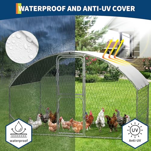 Large Metal Chicken Coop Run, Chicken Run for Yard with Cover, Large Chicken Run, Walk-in Poultry Cage,Chicken Coop for Chickens, 20 Hens, Ducks, Rabbits-9.8'W x 6.5'D x 6.5'H