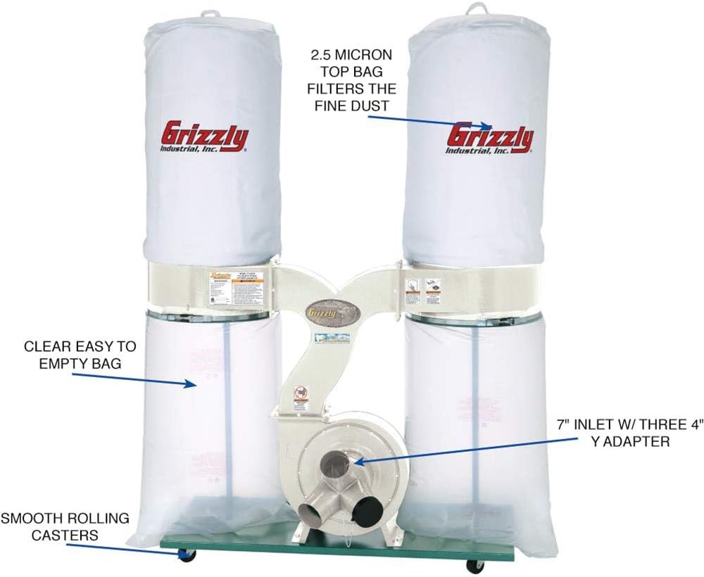 Grizzly Industrial G1030Z2P - 3 HP Dust Collector with Aluminum Impeller