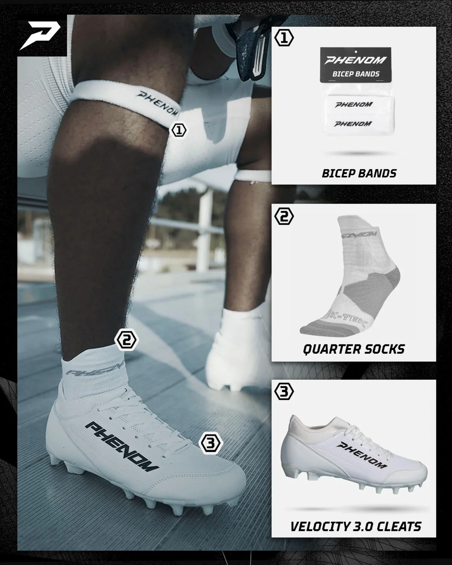 Velocity 3.0: Football Cleats - White - Curated Treasures Market