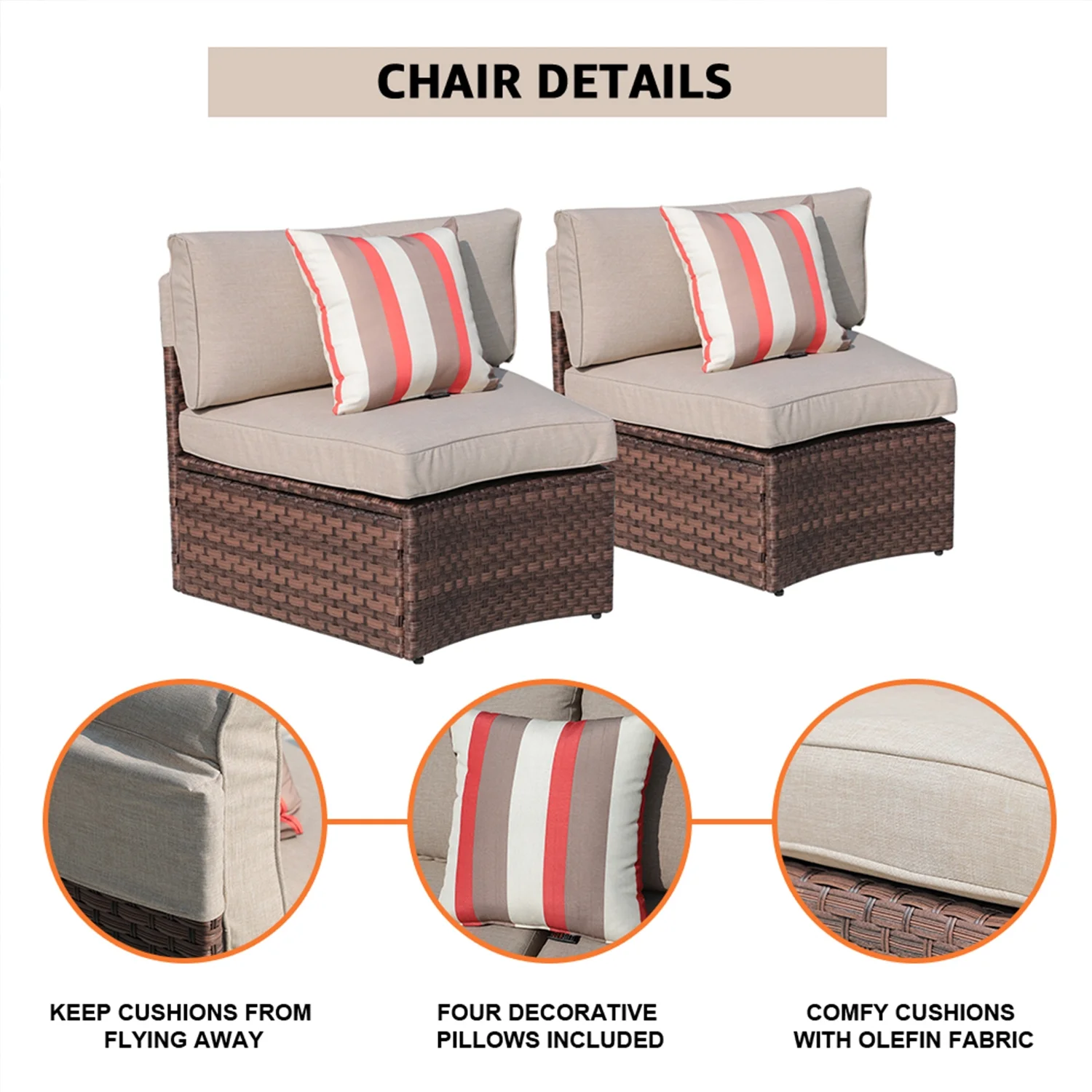 Outdoor Sectional Half-Moon Curved Sofa Set, 7-Piece Brown All Weather PE Wicker Sectional Furniture Set with Round Coffee Table and Side Tables, 4 Pillows & Waterproof Cover Included, Beige Cushion
