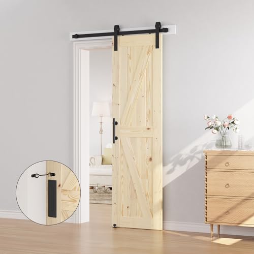 SMARTSTANDARD 36in x 84in Sliding Barn Door with 6.6ft Barn Door Hardware Kit Included, Unfinished Solid Spruce Wood Door, Assembly Required, DIY, Stainable, Natural