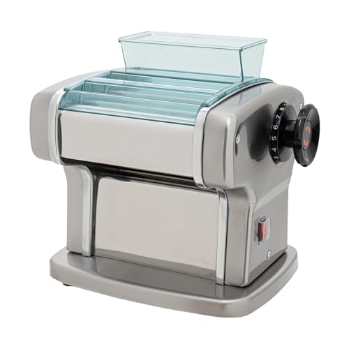 110V Electric Pasta Machine, Automatic Noodles Dumpling Dough Skin Maker 2.5mm & 4mm 2-Blades Pasta Dough Spaghetti Roller Pressing Machine 9 Thickness Settings 135W
