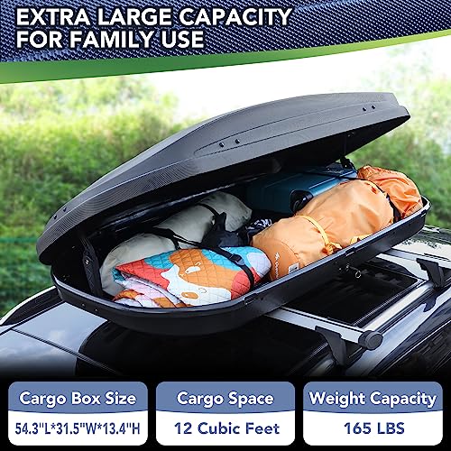 Rooftop Cargo Box Carrier,Dual-Side Opening Roof Mount Travel Luggage Storage Capacity,165Lbs Weight Capacity with Secure Straps&Keys, Vehicle Hard-Shell Carriers,Black