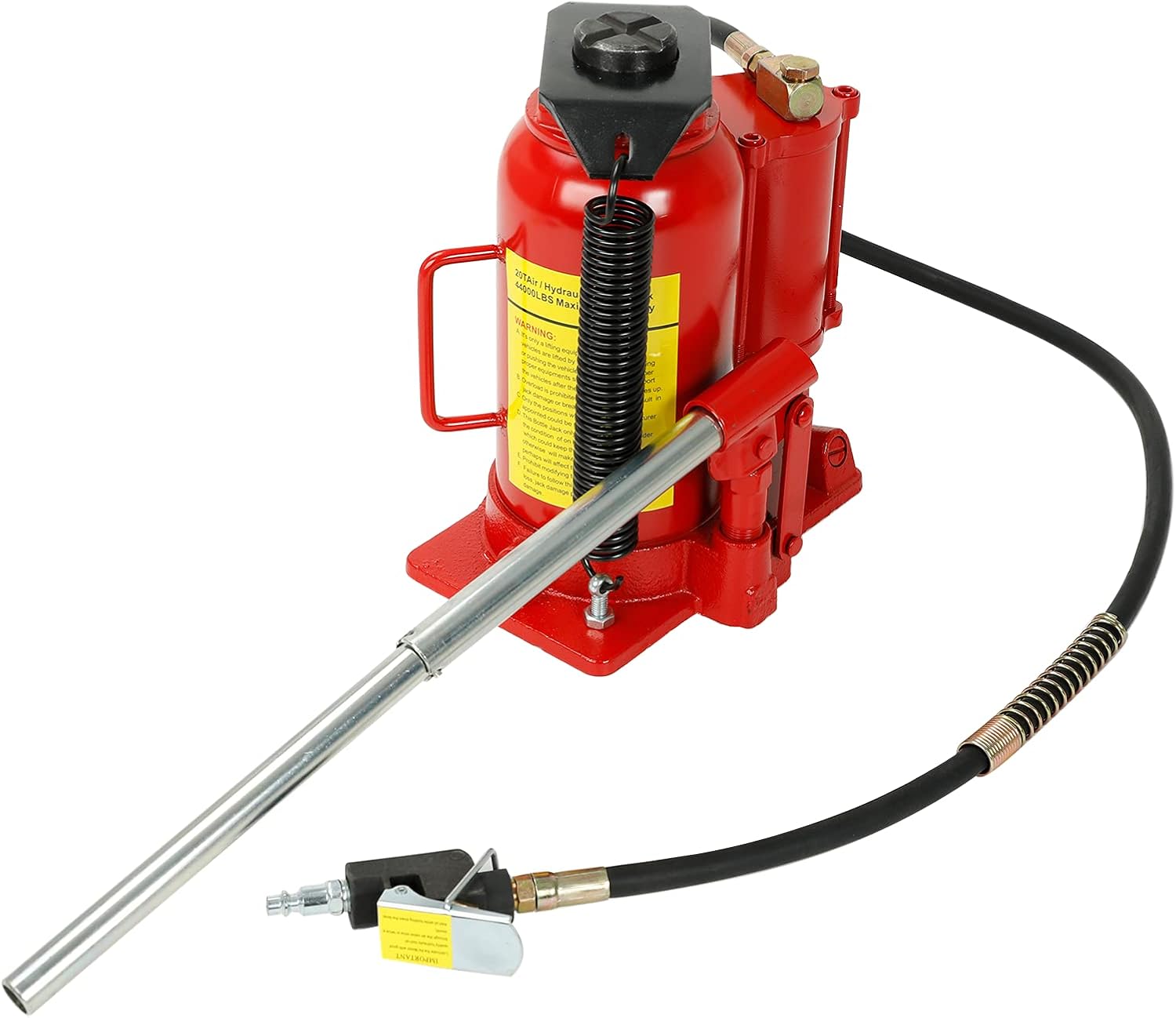 20 Ton Pneumatic Air Hydraulic Bottle Jack with Manual Hand Pump for Auto Truck RV Repair Lift 44,000 LBS Capacity Red