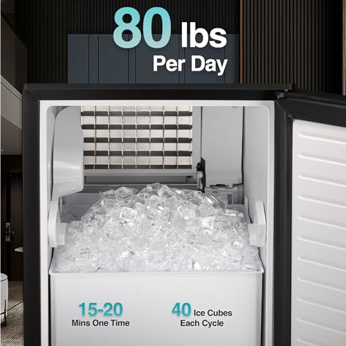 AGLUCKY Commercial Built-in Ice Maker Machine,80Lbs/Day,Under Counter Ice Maker Machine with Drain Pump & 24H Timer,Reversible Door,Self Cleaning Ice Machine for Home & Office