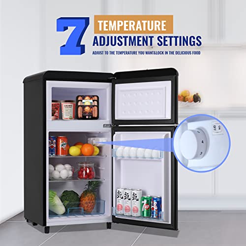 WANAI Compact Mini Refrigerator 3.2 Cu.Ft Small Refrigerator with Freezer, Retro Mini Fridge with Dual Door,7 Adjustable Thermostat, Adjustable Shelves For Dorm, Office Bedroom