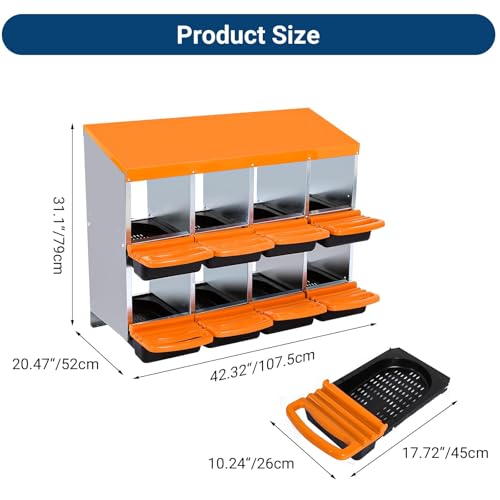 Chicken Nesting Box, 10 Hole 2 Layer Hen Nest Box with Legs, Roll Away Eggs Laying Boxes,Cleanable Pull Out Hen Roosting Boxes