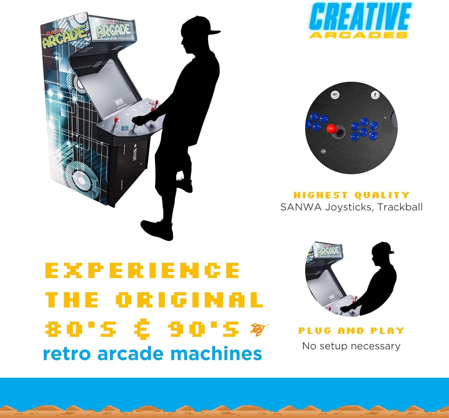 Creative Arcades Full Size Stand-Up Commercial Grade Arcade Machine | 4 Player | 3500 Games | 32" LCD Screen | 4 Sanwa Joysticks | Trackball | 2 Stools Included | 3 Year Warranty