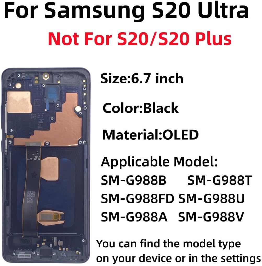OLED for Samsung Galaxy S20 Ultra 5G LCD Screen Replacement for Samsung S20 Ultra Touch Digitizer Screen Display Assembly with Frame Repair Toolkits G988U SG988A G988B Black