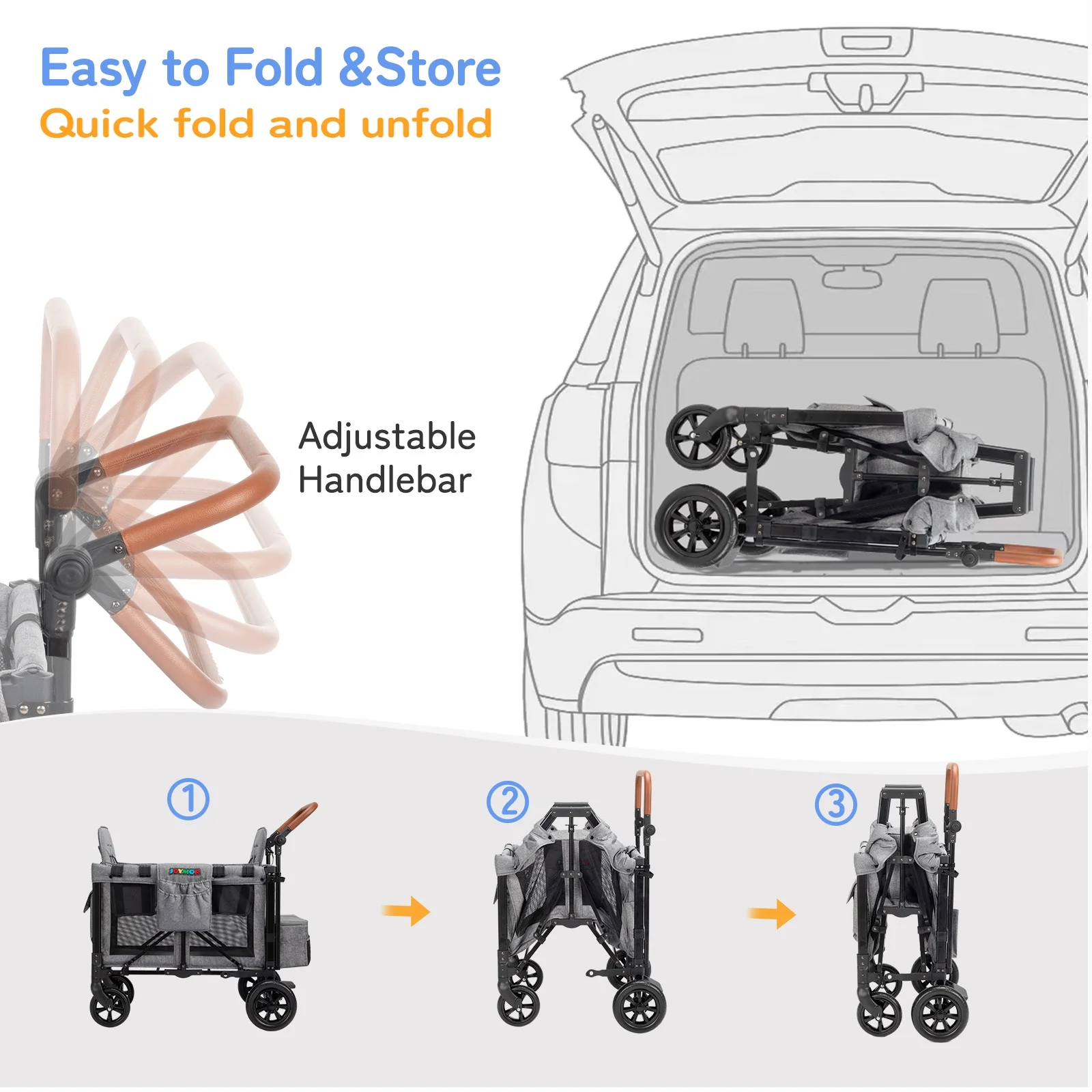 JOYMOR Folding Stroller Wagon with Face to Face High Seat for 2 Kids, Baby, Toddler, Gray, Unisex