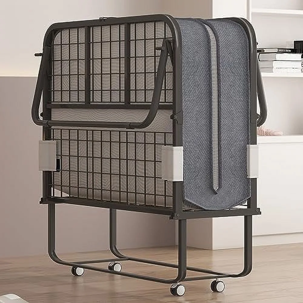 HOOMHIBIU Folding Bed with 5 Inch Mattress | Full Size Portable Bed with | 75 x 46 Space Saving Fold Up Bed | Foldable Bed Frame with 4 Lockable Wheels (Upgraded Mattress)