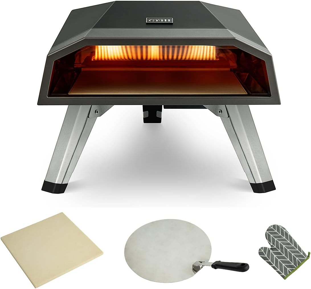 MEET GRILL Lightweight Outdoor Gas Pizza Oven, Portable Propane Pizza Maker with Pizza Stone Pizza Peel, for Outdoor Cooking, Camping, Backyard, Garden