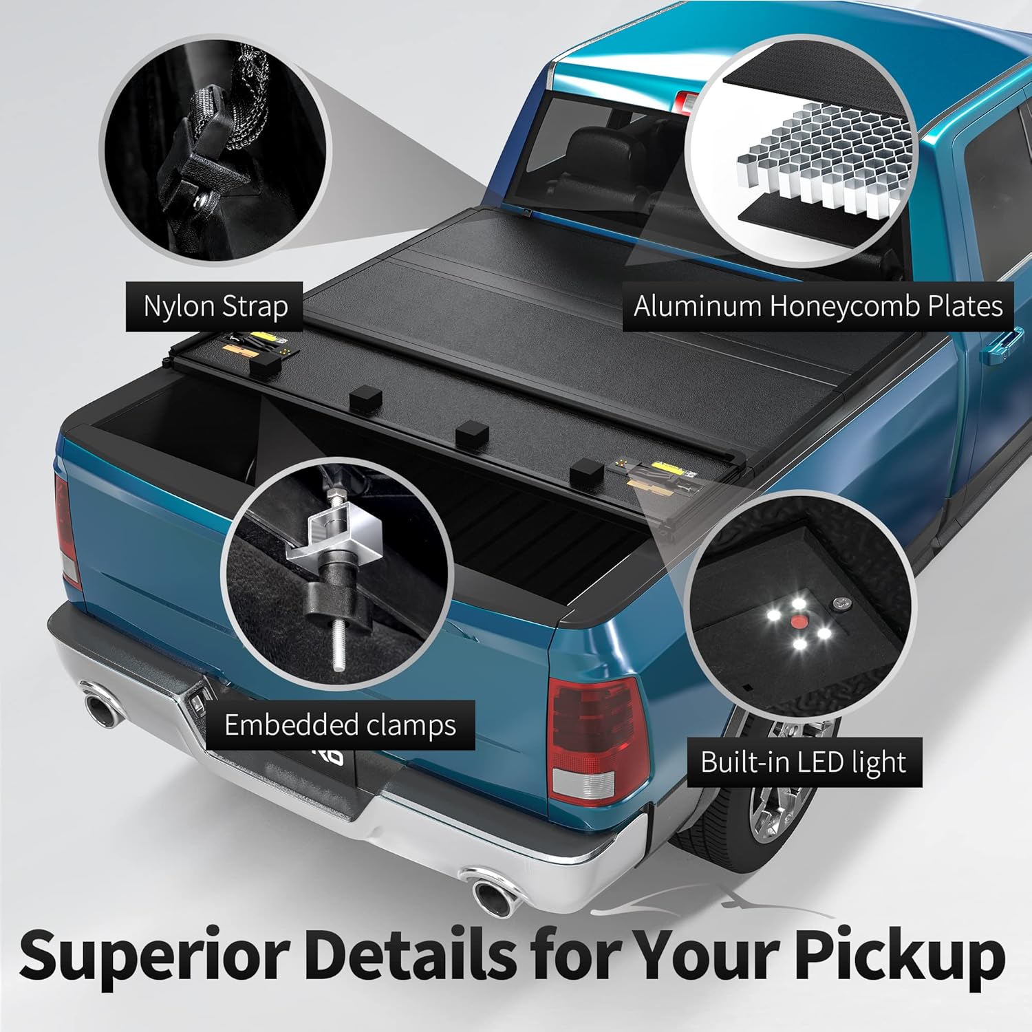 oEdRo Hard Quad-fold Truck Bed Tonneau Cover Compatible with 2015-2022 Ford F150 F-150 (Excl. Raptor Series), Styleside 6.5 Ft Bed