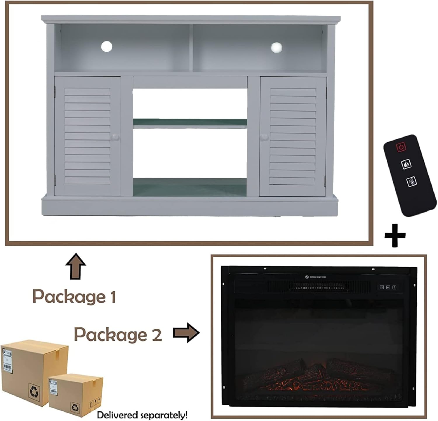 Sophia & William Farmhouse Electric Fireplace TV Stand for TV's Up to 65, Accent Decorative Barn Door Storage Cabinet Chest with 23 Insert Fireplace for Living Room Bedroom Home Office, Burlywood