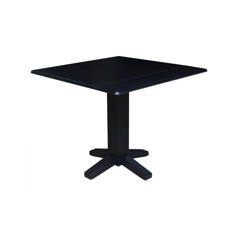 36" Solid Wood Square Dual Drop Leaf Dining Table in Black