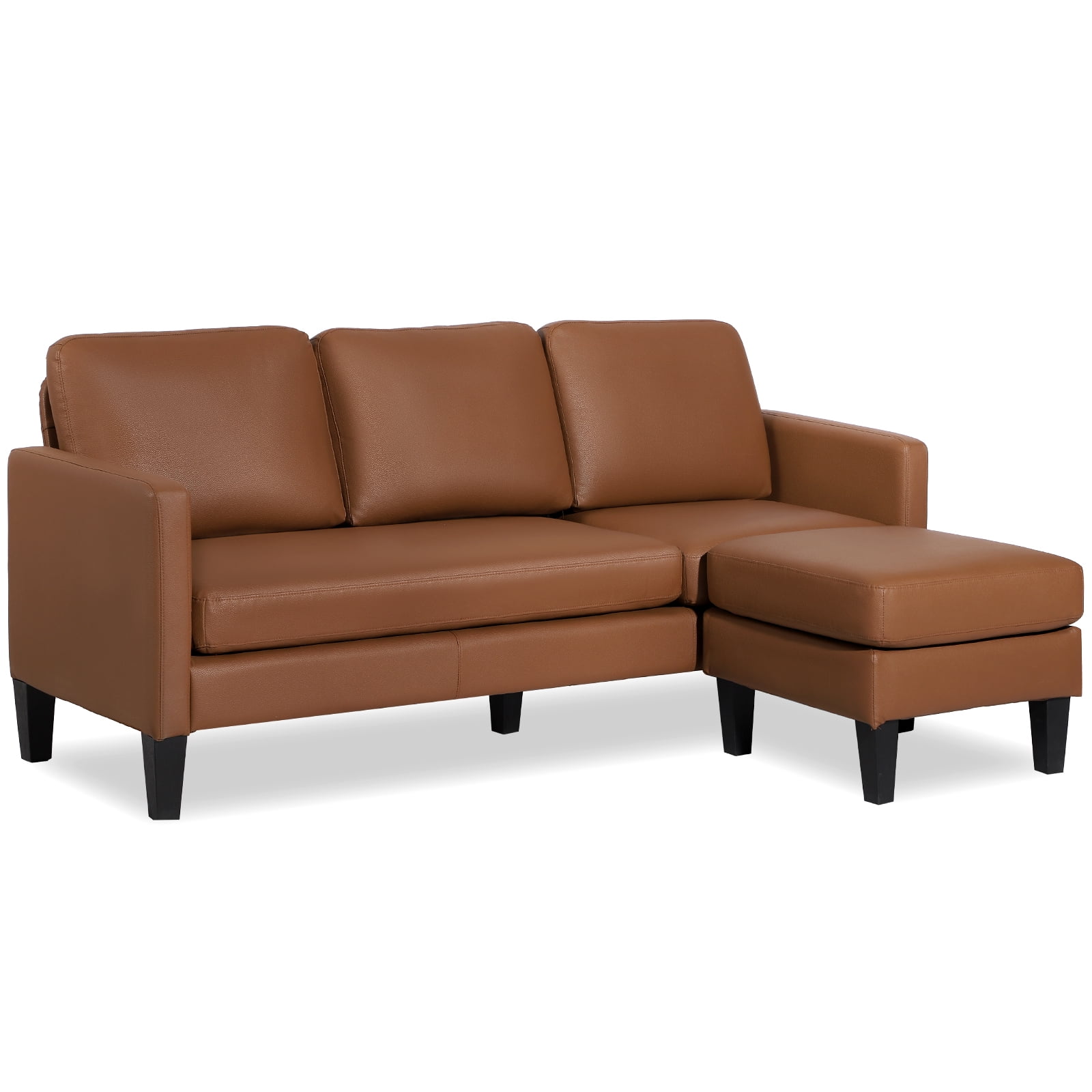 Haverchair Faux Leather Sectional Sofa, L Shaped Sofa with Reversible Chaise Convertible Sectional Couch 3-Seater Modern Small Couches for Small Space,Brown