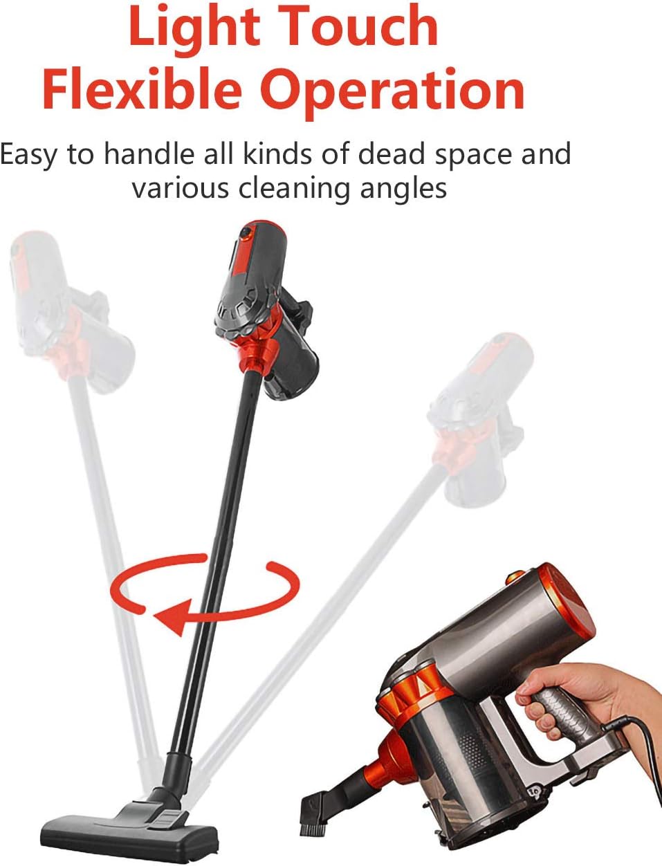 2-in-1 Vacuum Cleaner,18Kpa Swivel Ultra Lightweight Corded Stick Vacuum,Strong Suction Handheld Stick Versatile Vacuum, Cleaner Bagless for Floor Carpet Car Pet Hair