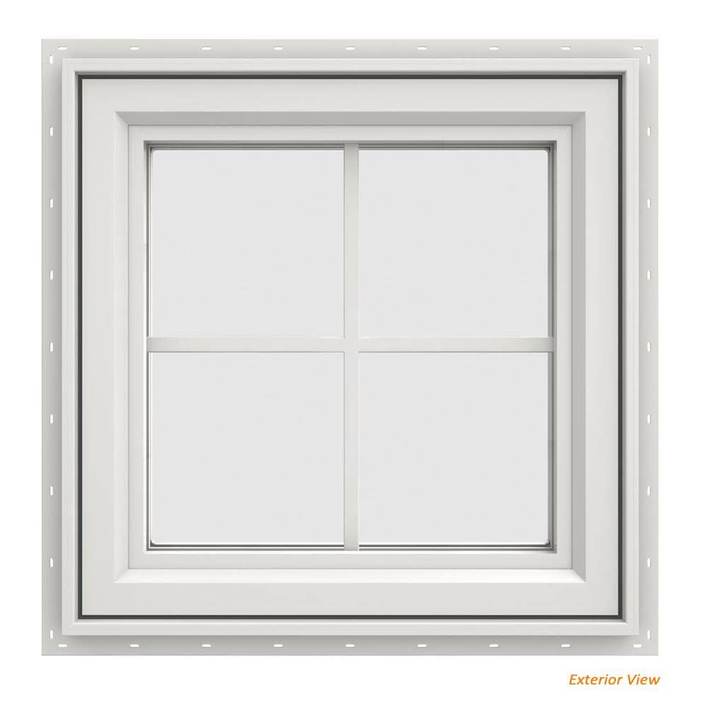 JELD-WEN 23.5 in. x 23.5 in. V-4500 Series White Vinyl Left-Handed Casement Window with Colonial Grids/Grilles CS0703