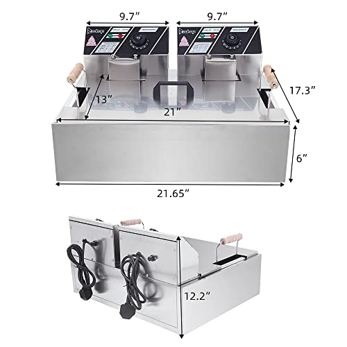 Dual Tank Electric Deep Fryer Stainless Steel Construction Accurate Thermostats Ideal for French Fries, Fried Chicken, and More 110V Voltage 4 Feet Stability Safe Operation 12L Capacity 5000W Power