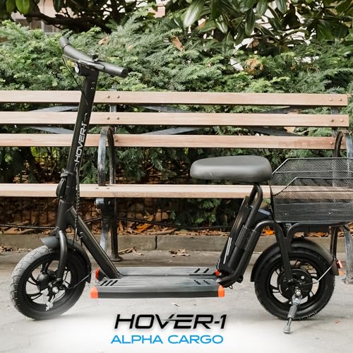 Hover-1 Alpha Cargo Foldable Electric Scooter with 300W Brushless Motor, 16 mph Max Speed, 12” Tires, and 15 Mile Range Commuter Scooter for Adults & Teens