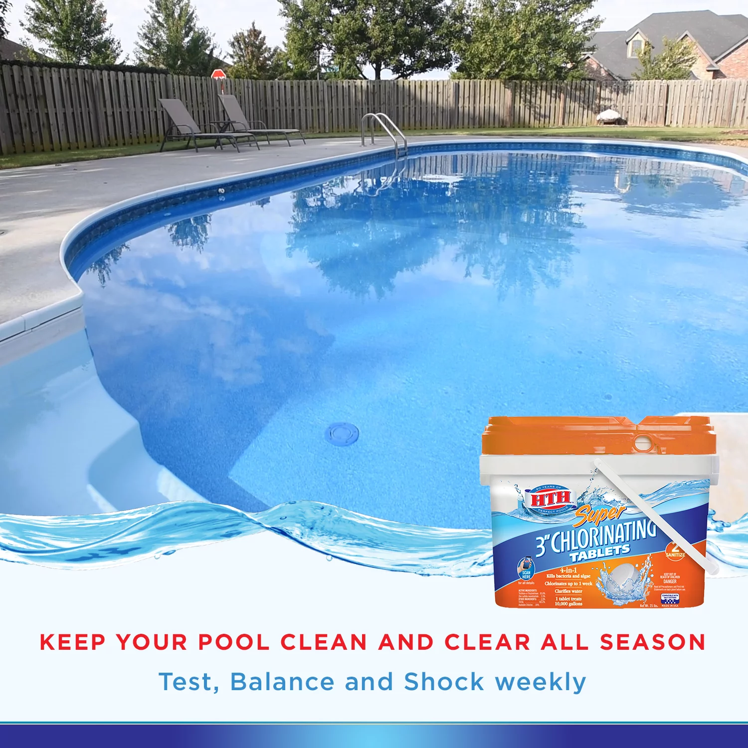 HTH Super 3 Inch Chlorine Tablets for Pool, Pool Chemicals, 25 lbs