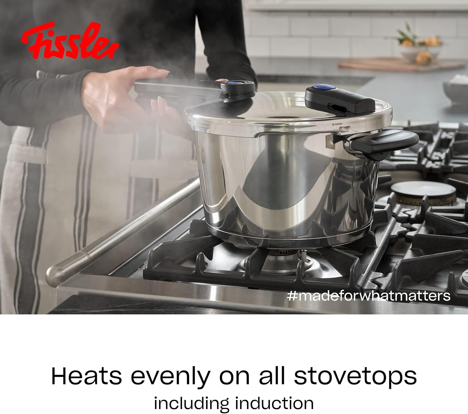 Fissler Vitaquick Premium/Pressure Cooker -Set, 3-Pcs. (10.2"/ 8.5 Quart) Stainless-Steel, with Glass-Lid. Made in Germany, 2 cooking levels – Induction