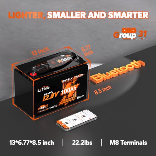 LiTime 12V 100Ah LiFePO4 Battery BCI Group 31 Lithium Battery Built-in 100A BMS, Up to 15000 Deep Cycles, Perfect for RV, Marine, Home Energy Storage