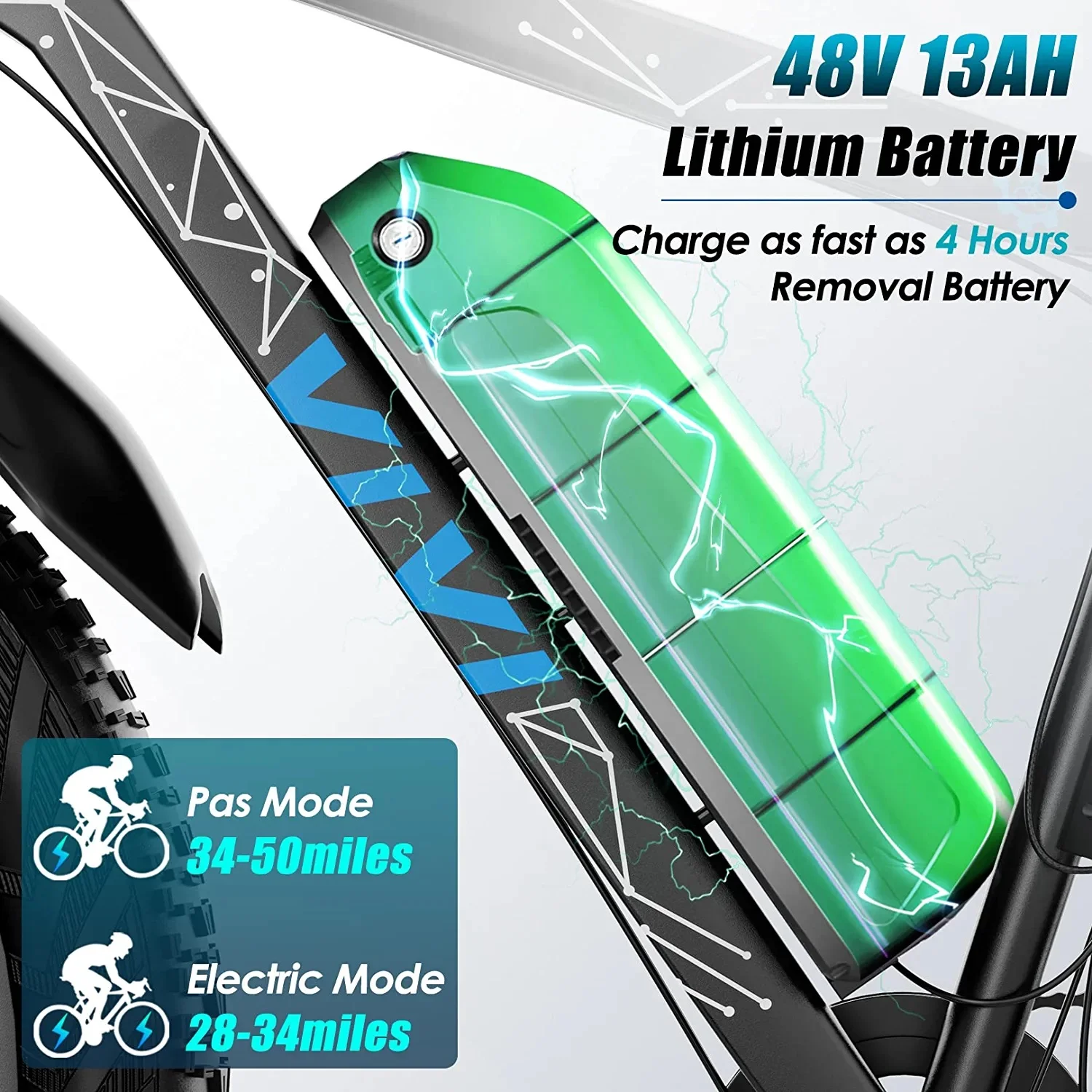Vivi Electric Bike 26 x 4.0 Fat Tire Electric Bike 500W All Terrain Electric Bike 50 Miles Long Range Electric Mountain Bike Beach Bike Snow Bike