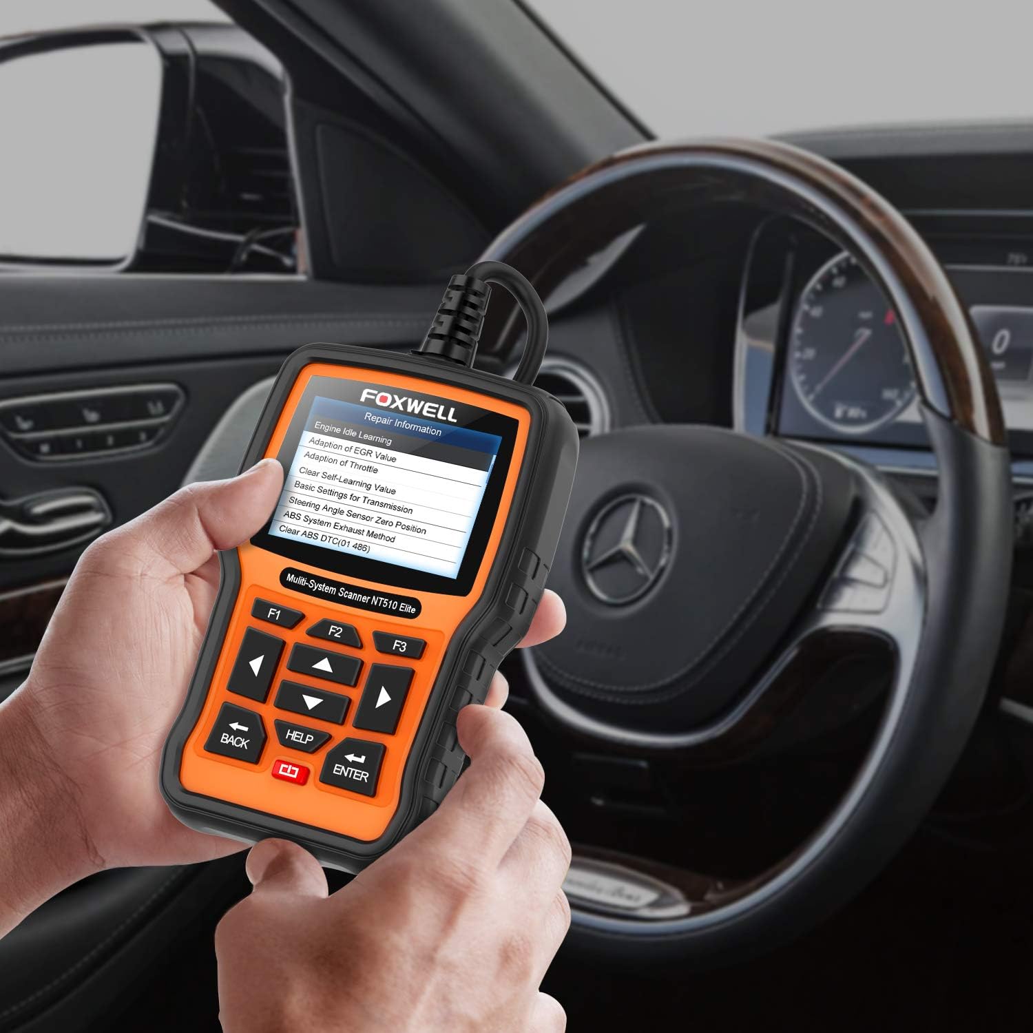 FOXWELL NT510 Elite All System Diagnostic Tool for Mercedes Benz Code Reader Scan Tool Bi-Directional OBD2 Scanner w/ ABS Auto Bleed HVAC ABS Brake SRS Airabg TPMS Oil Light Reset