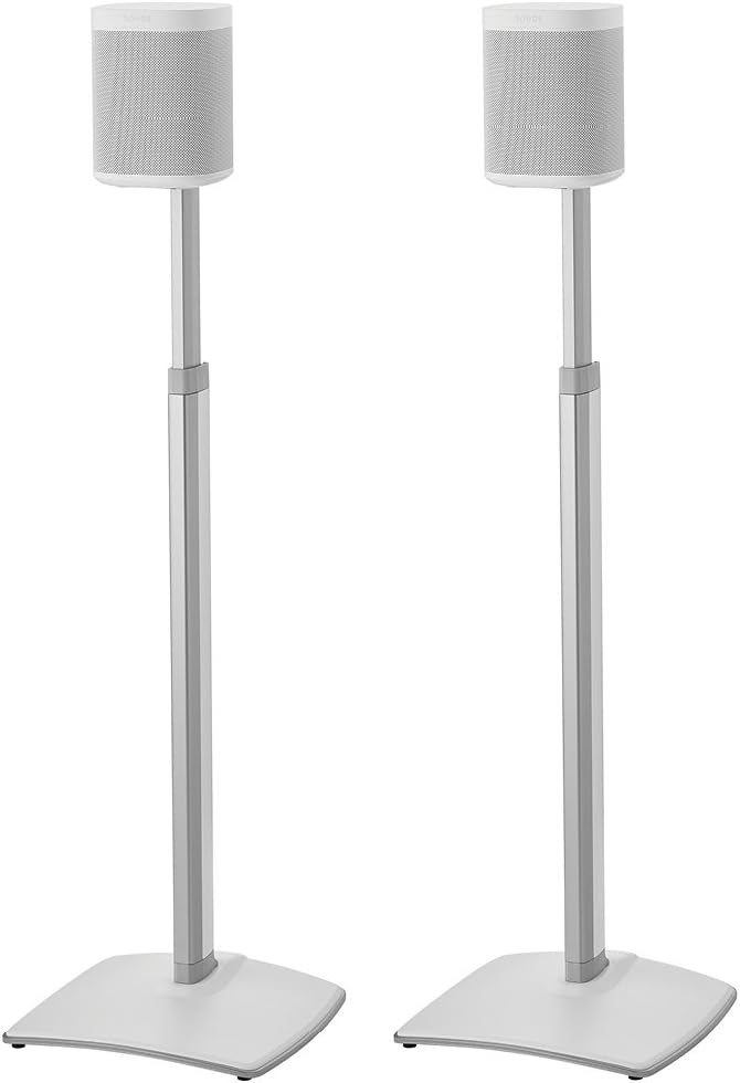 SANUS Adjustable Height Wireless Speaker Stands Designed for SONOS ONE, ONE SL, Play:1, and Play:3 - Tool-Free Height Adjust Up to 16 with Built in Cable Management - Black Pair