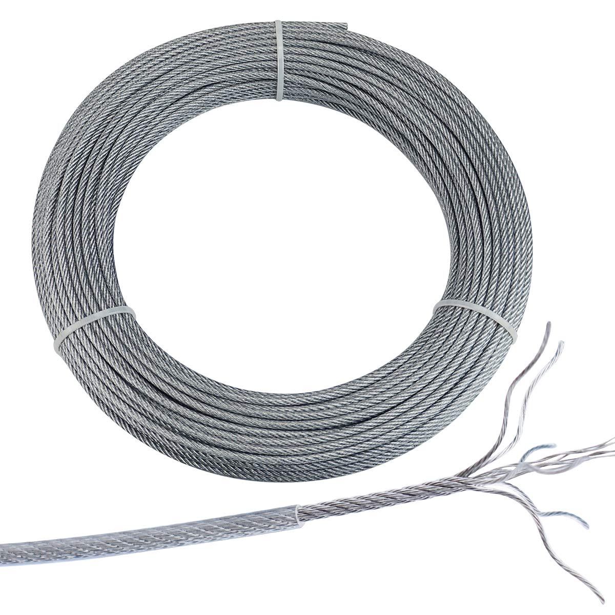Muzata 165 Feet Wire Rope Crystal Vinyl Coated Galvanized Steel 3/16 Thru 1/4 Aircraft Cable for Railing Decking Stair Balustrade DIY,7x7 Strand WR20, WP1 WC1