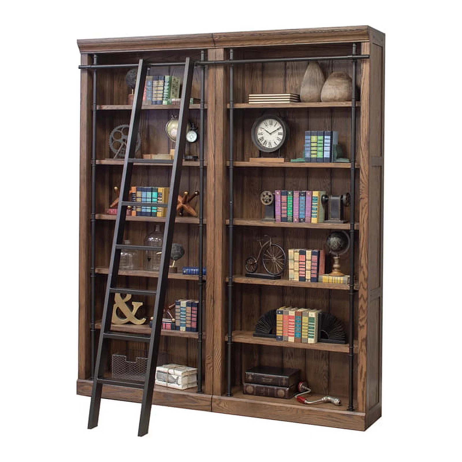 Bowery Hill 2 pc 5-Adjustable Shelf Tall Modern Wood Bookcase in Oak - Curated Treasures Market