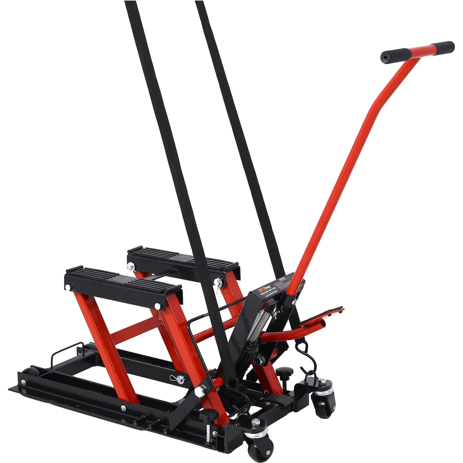 Hydraulic Motorcycle Lift Jack, 1500 LBS Capacity ATV Scissor Lift Jack, Portable Motorcycle Lift Table with 4 Wheels, Hydraulic Foot-Operated Hoist Stand for Motorcycle ATV UTV with tie down - Curated Treasures Market