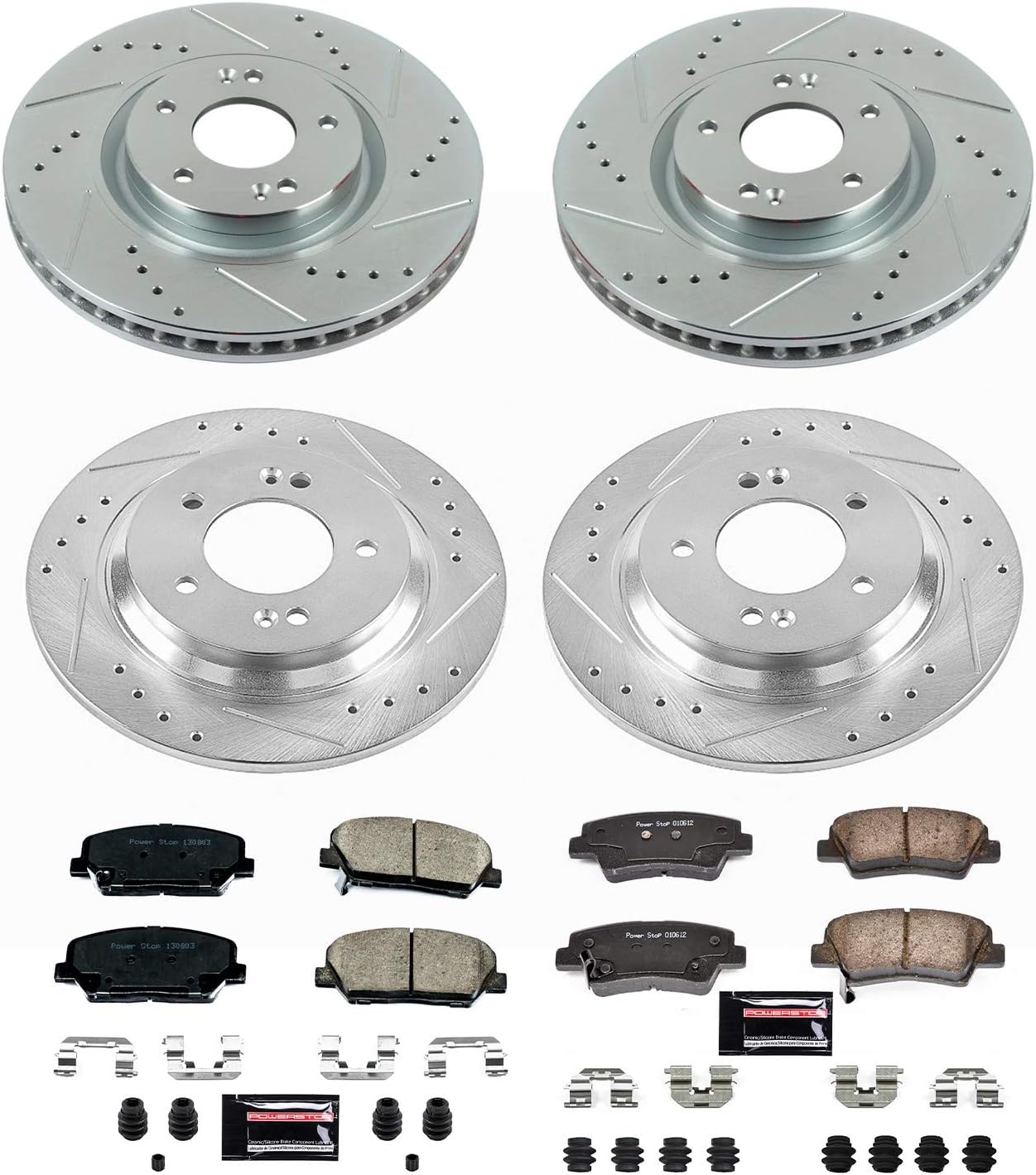 Power Stop K7824 Front and Rear Z23 Carbon Fiber Brake Pads with Drilled & Slotted Brake Rotors Kit