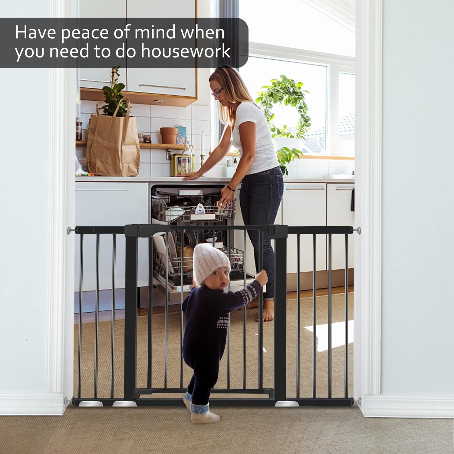 Derson 51.5" Extra Wide Baby Gate for Stairs and Doorways, Auto-Close Safety Dog Gates for The House, Easy Walk Thru Baby Child Gate for Kids and Pets