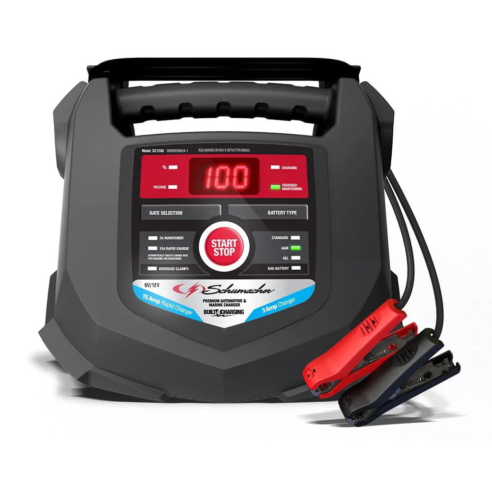 Schumacher SC1280 15A 6V/12V Fully Automatic Battery Charger/Maintainer – Auto & Marine - New in Box
