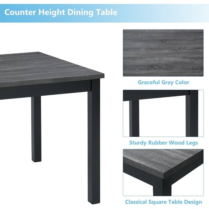 [Pre-sale]5-Piece Dining Set Wood Square Dining Room Table and Chairs Stools - Grey