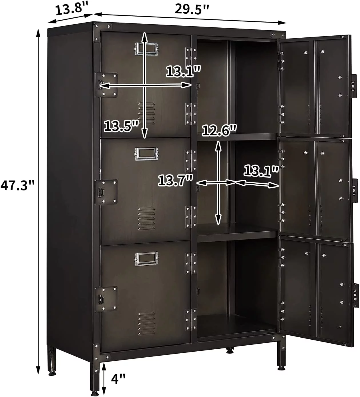 STANI Metal Storage Cabinet, Storage Locker Employees Locker with 6 Doors, 47 Height Steel Cabinet with Lockable Doors, Storage Cabinet with Adjustable Feet for Home Office Gym Clothes